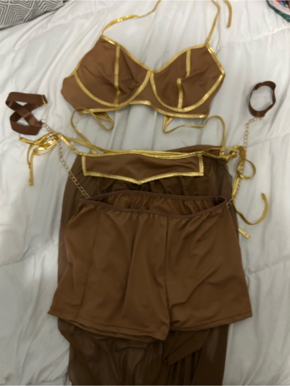Brown Two-Piece Costume Set with Gold Trim
